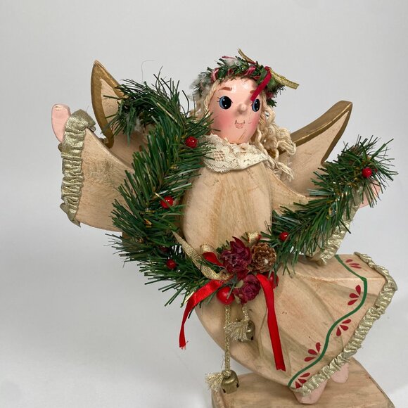 Vintage Wooden Angel Figurine Christmas Décor – 13" –‎ Hand-Painted – RARE - Picture 6 of 7